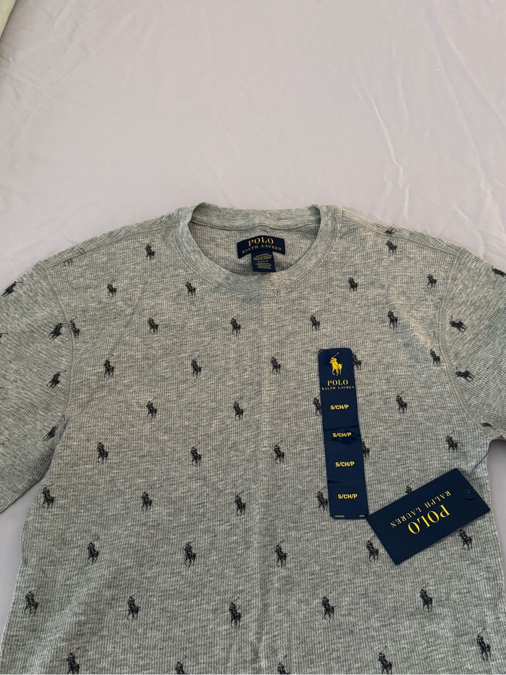 Polo Ralph Lauren Gray Waffle Knit Logo Thermal Top - Picture 4 of 4
